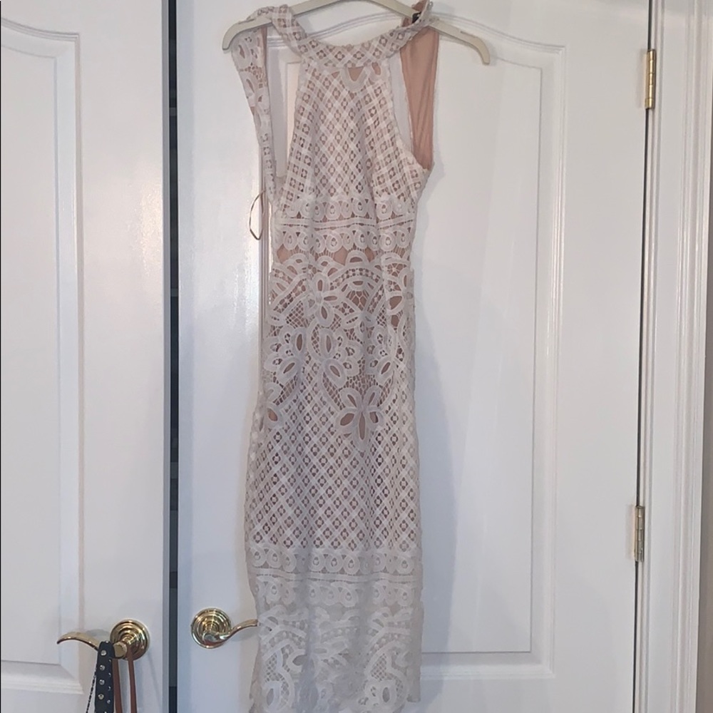 Prertylittlething White Open Back Lace Dress